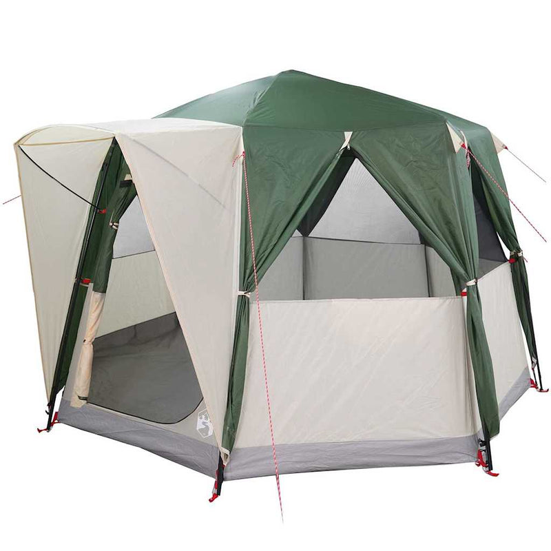 Load image into Gallery viewer, Vidaxl huisje tent met dak met opslag groen en wit 320 x 320 x 203 cm