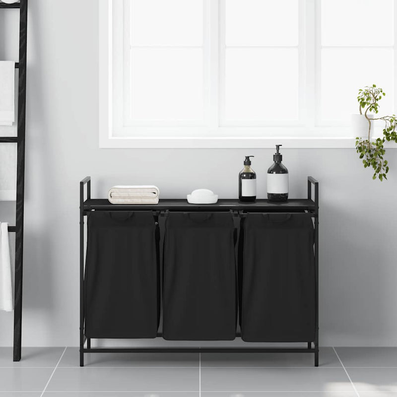 Load image into Gallery viewer, Vidaxl wasmand 3 vakken met plank zwart eikenkleurig