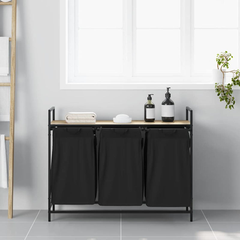 Load image into Gallery viewer, Vidaxl wasmand 3 vakken met plank sonoma eikenkleurig