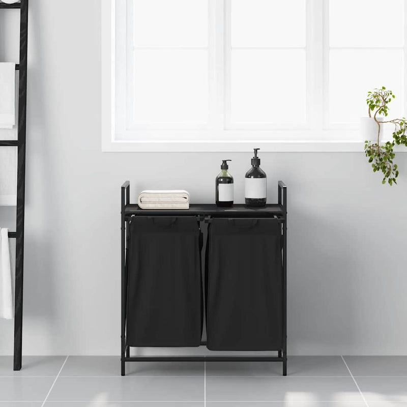 Load image into Gallery viewer, Vidaxl wasmand 2 vakken met plank zwart eikenkleurig