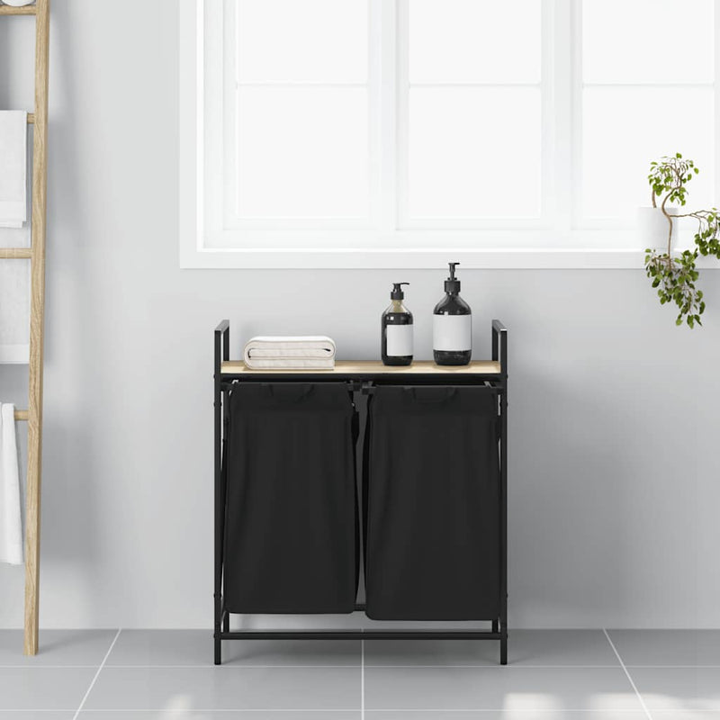 Load image into Gallery viewer, Vidaxl wasmand 2 vakken met plank sonoma eikenkleurig