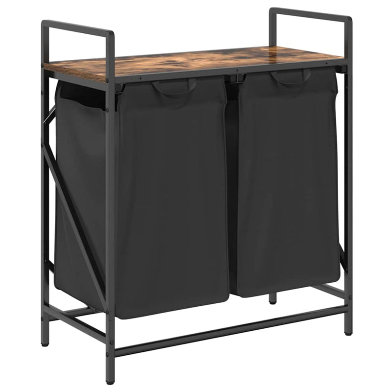 Load image into Gallery viewer, Vidaxl wasmand 2 vakken met plank gerookt eikenkleurig