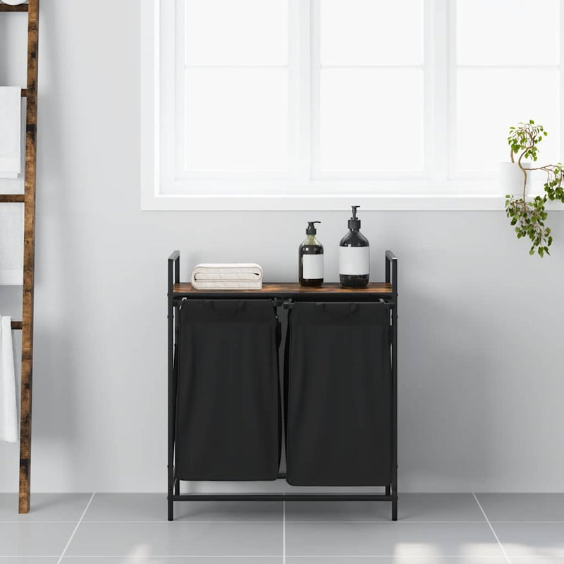 Load image into Gallery viewer, Vidaxl wasmand 2 vakken met plank gerookt eikenkleurig