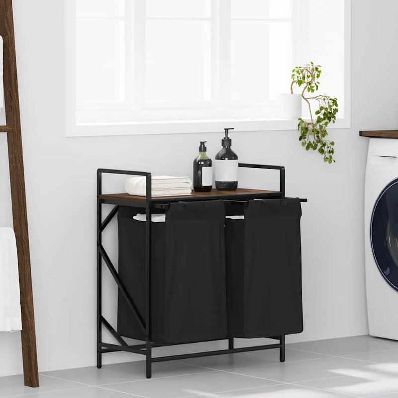 Load image into Gallery viewer, Vidaxl wasmand 2 vakken met plank bruin eikenkleurig