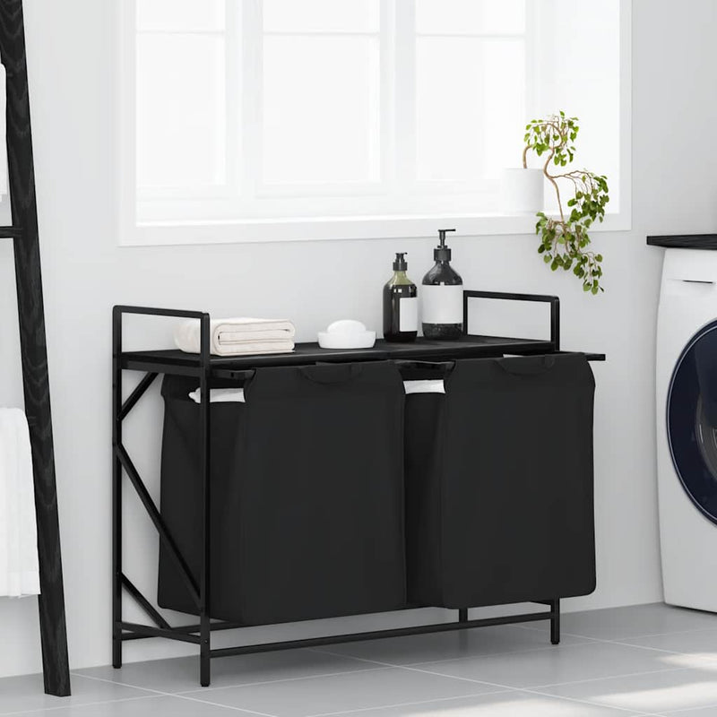 Load image into Gallery viewer, Vidaxl wasmand 2 vakken met plank zwart eikenkleurig