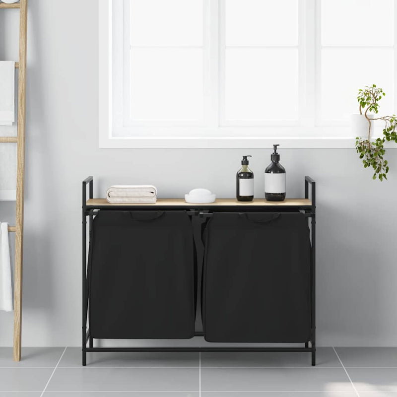 Load image into Gallery viewer, Vidaxl wasmand 2 vakken met plank sonoma eikenkleurig