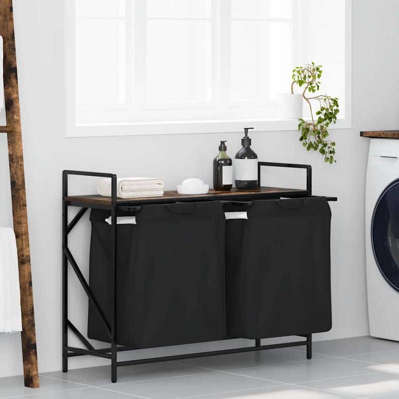 Load image into Gallery viewer, Vidaxl wasmand 2 vakken met plank gerookt eikenkleurig
