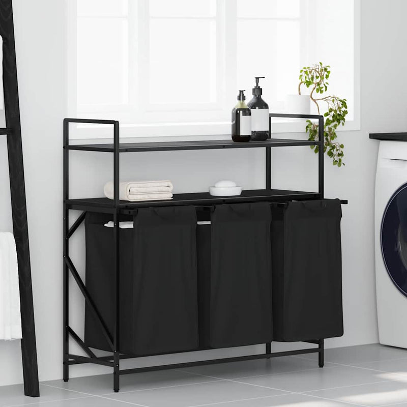 Load image into Gallery viewer, Vidaxl wasmand 3 vakken met planken zwart eikenkleurig