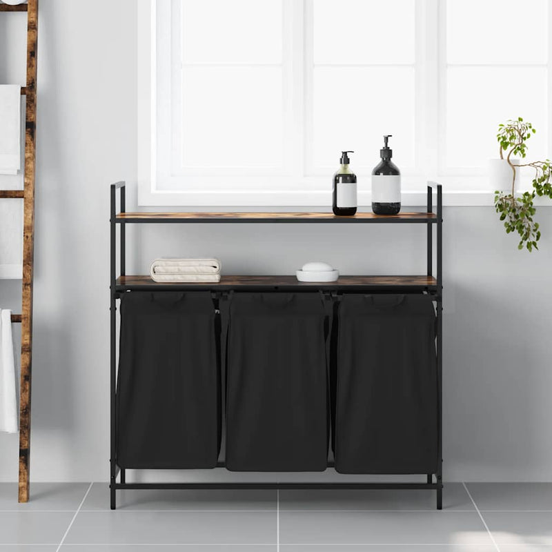 Load image into Gallery viewer, Vidaxl wasmand 3 vakken met planken gerookt eikenkleurig
