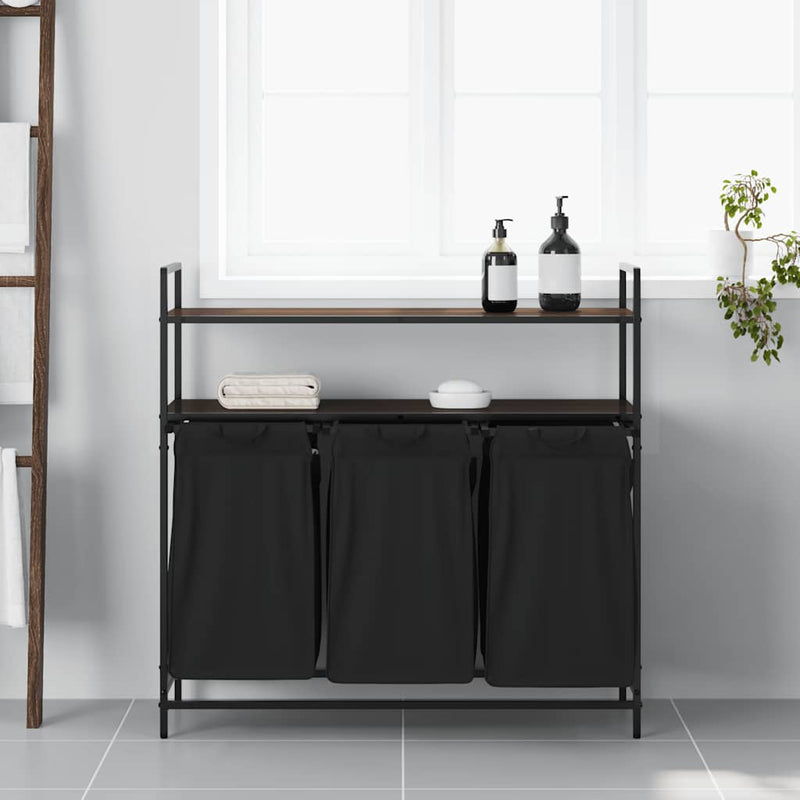 Load image into Gallery viewer, Vidaxl wasmand 3 vakken met planken bruin eikenkleurig