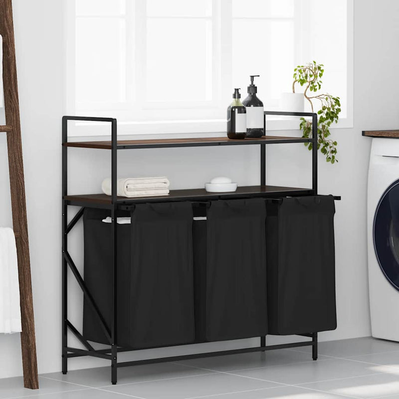 Load image into Gallery viewer, Vidaxl wasmand 3 vakken met planken bruin eikenkleurig