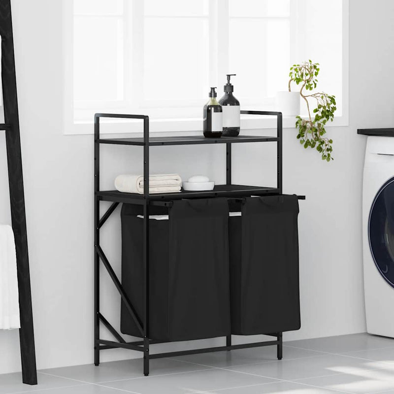 Load image into Gallery viewer, Vidaxl wasmand 2 vakken met planken zwart eikenkleurig