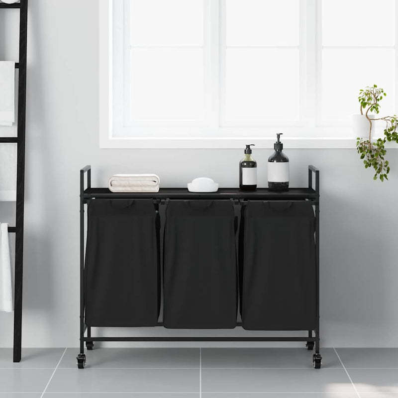 Load image into Gallery viewer, Vidaxl wasmand 3 vakken met planken zwart eikenkleurig
