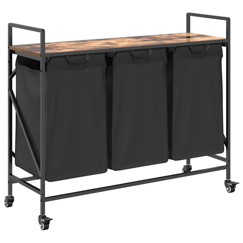 Load image into Gallery viewer, Vidaxl wasmand 3 vakken met planken gerookt eikenkleurig