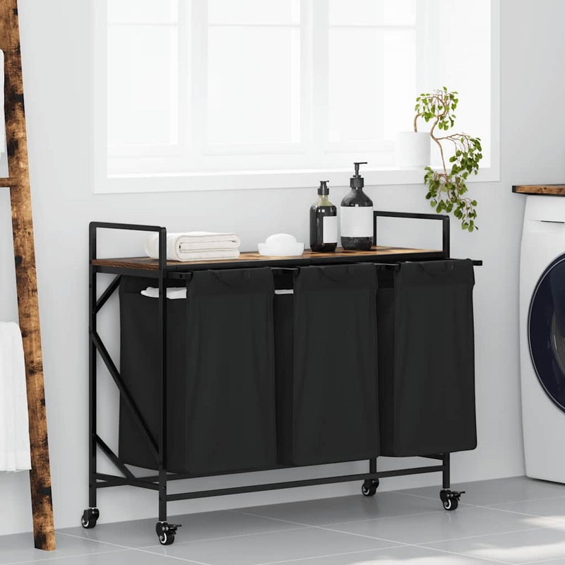 Load image into Gallery viewer, Vidaxl wasmand 3 vakken met planken gerookt eikenkleurig
