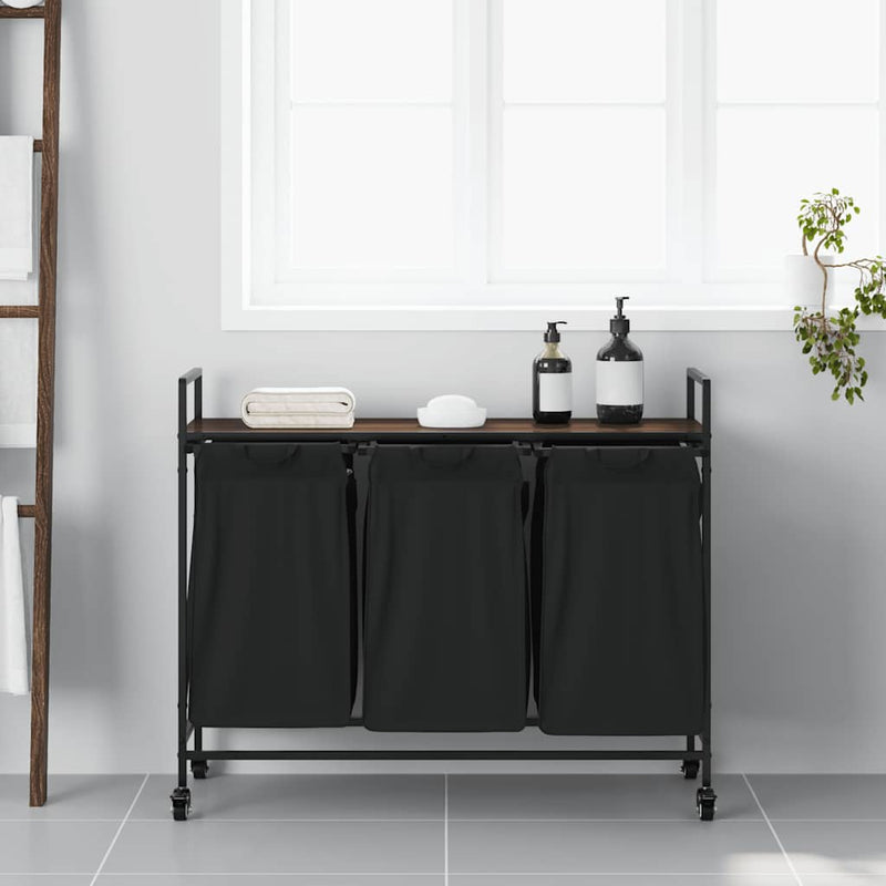 Load image into Gallery viewer, Vidaxl wasmand 3 vakken met planken bruin eikenkleurig