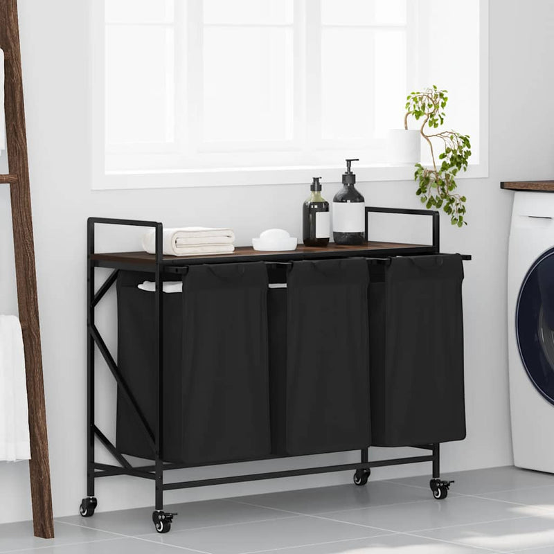 Load image into Gallery viewer, Vidaxl wasmand 3 vakken met planken bruin eikenkleurig