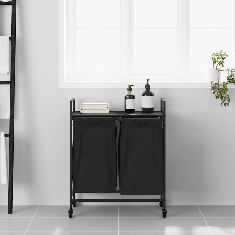 Load image into Gallery viewer, Vidaxl wasmand 2 vakken met planken zwart eikenkleurig