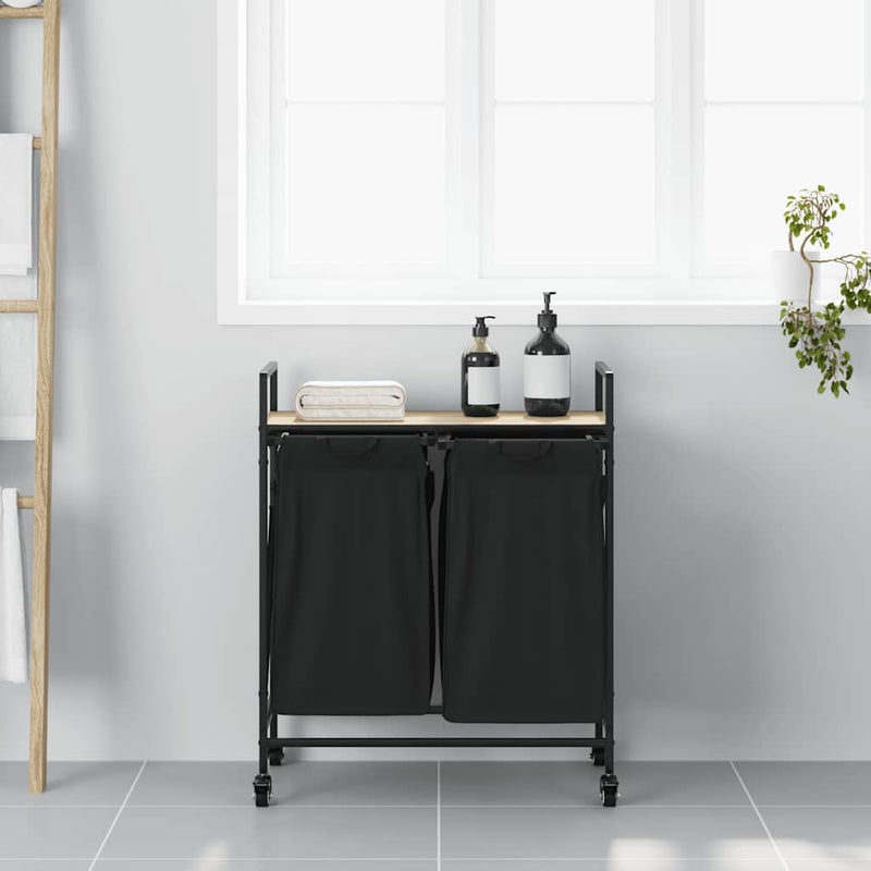 Load image into Gallery viewer, Vidaxl wasmand 2 vakken met planken sonoma eikenkleurig