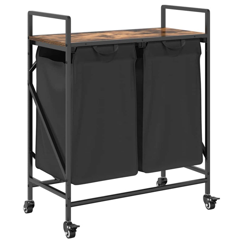 Load image into Gallery viewer, Vidaxl wasmand 2 vakken met planken gerookt eikenkleurig