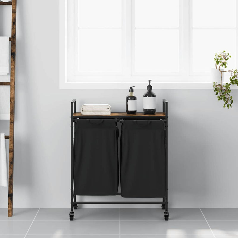 Load image into Gallery viewer, Vidaxl wasmand 2 vakken met planken gerookt eikenkleurig