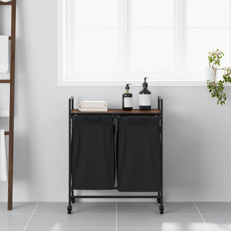 Load image into Gallery viewer, Vidaxl wasmand 2 vakken met planken bruin eikenkleurig