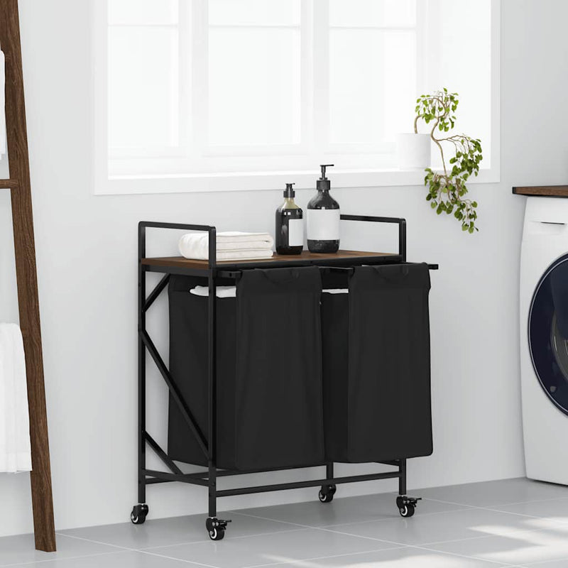 Load image into Gallery viewer, Vidaxl wasmand 2 vakken met planken bruin eikenkleurig