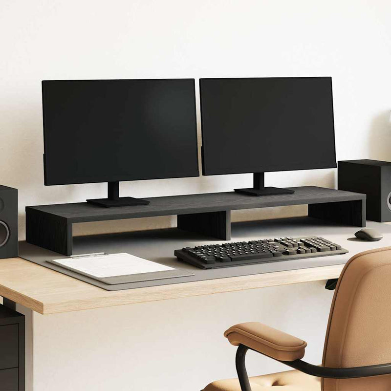Load image into Gallery viewer, Vidaxl monitorstandaard zwart eiken 100x27x10 cm bewerkt hout