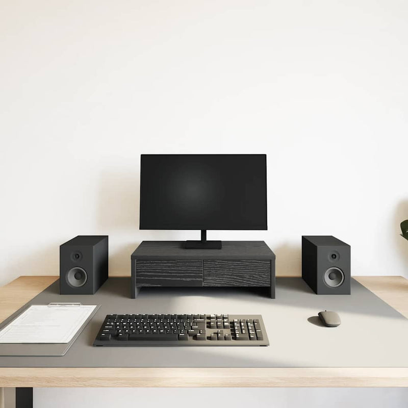 Load image into Gallery viewer, Vidaxl monitorstandaard met lades, zwart eiken, 50x27x15 cm, bewerkt hout