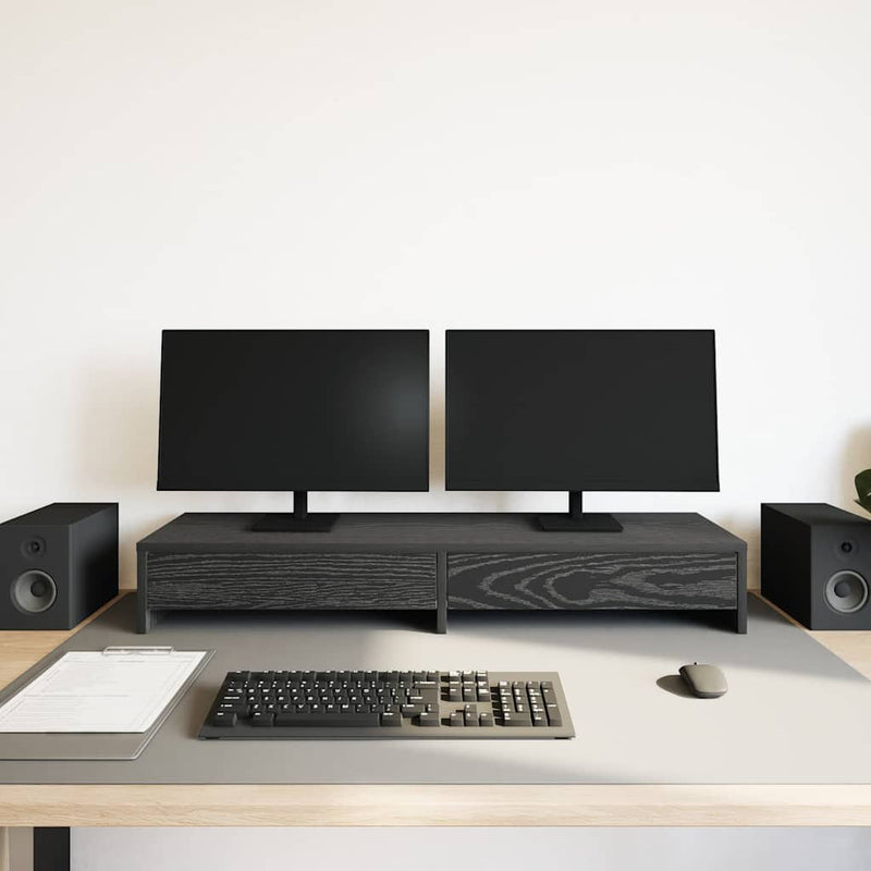 Load image into Gallery viewer, Vidaxl monitorstandaard met lades, zwart eiken, 100 x 27 x 15 cm, bewerkt hout