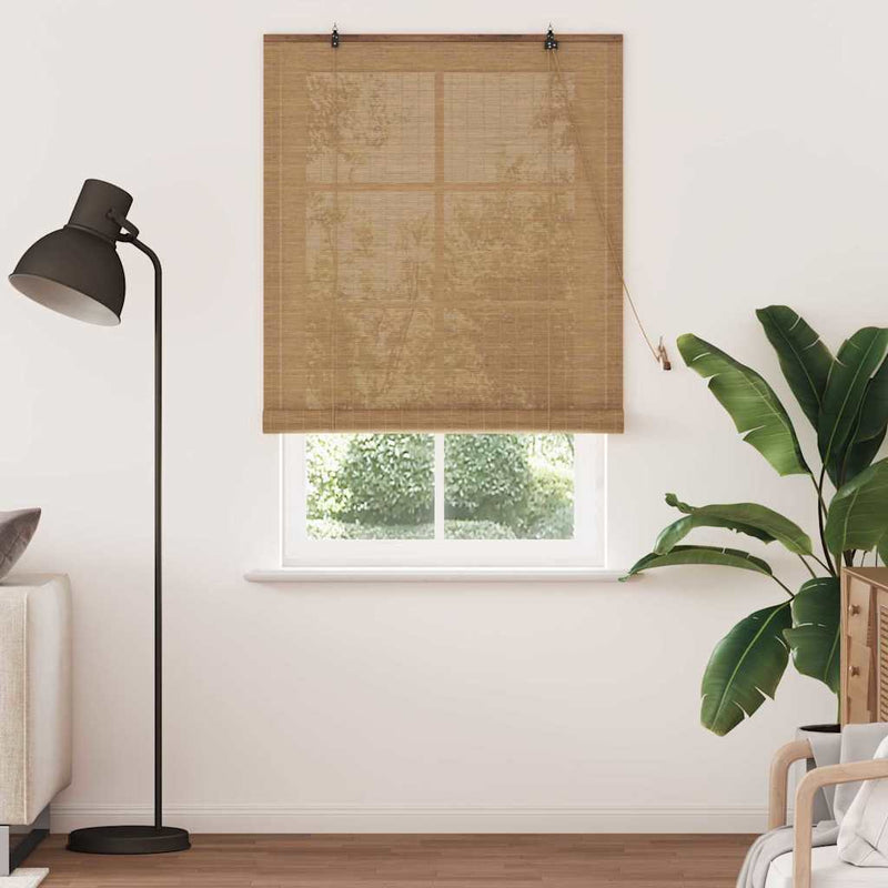 Load image into Gallery viewer, Vidaxl rolgordijn met gordijnen bruin 120 x 220 cm bamboe