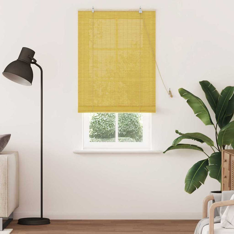 Load image into Gallery viewer, Vidaxl rolgordijn met gordijnen geel 80 x 220 cm bamboe