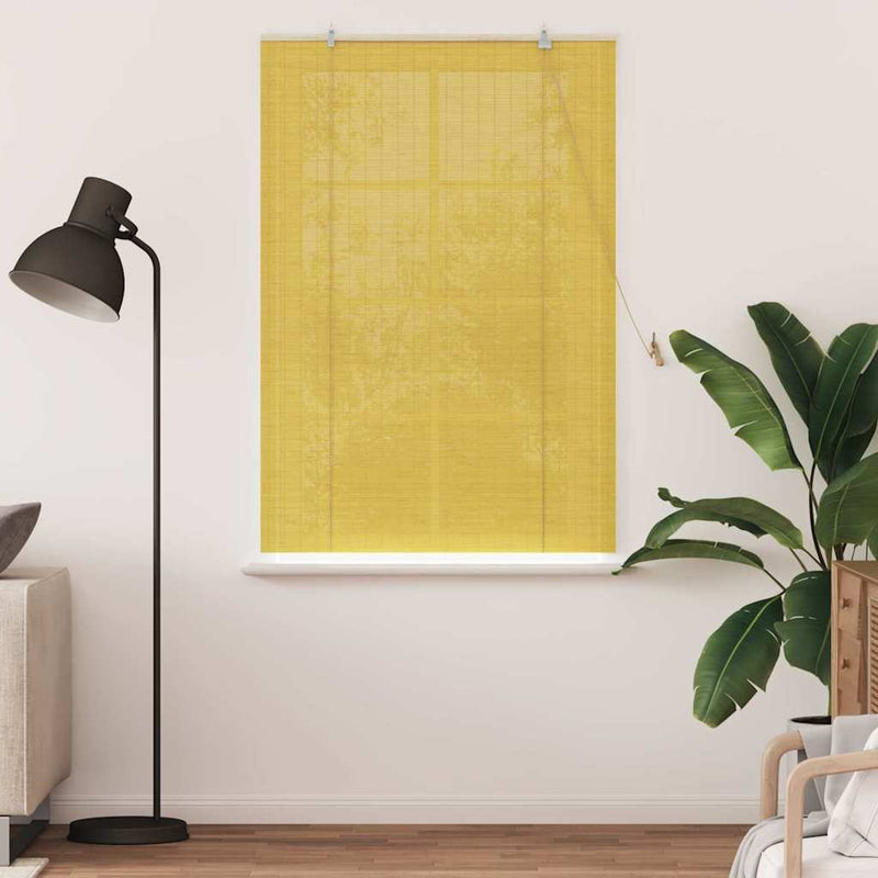 Load image into Gallery viewer, Vidaxl rolgordijn met gordijnen geel 110 x 160 cm bamboe