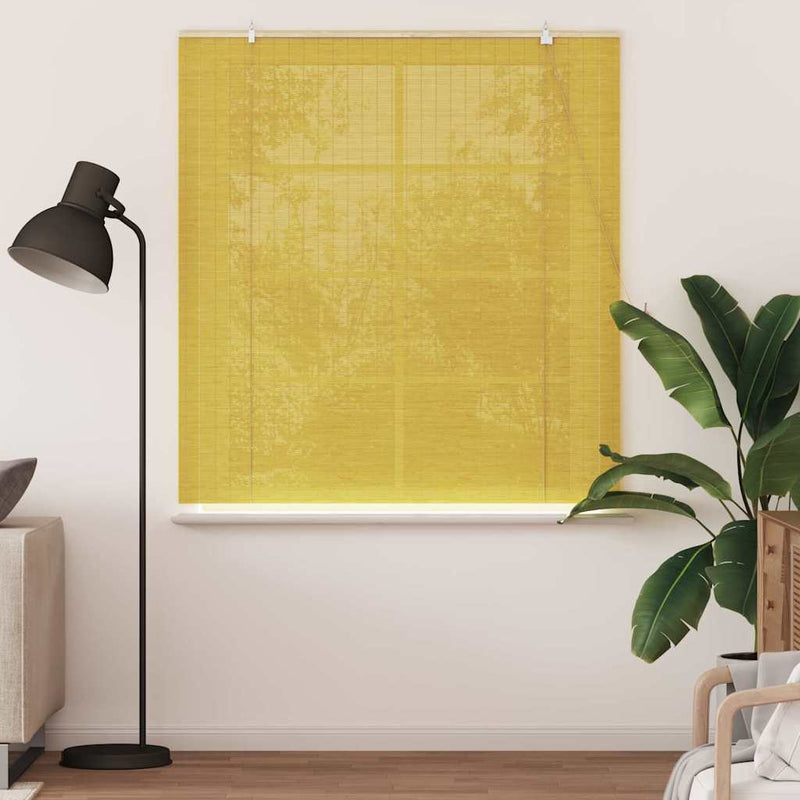 Load image into Gallery viewer, Vidaxl rolgordijn met gordijnen geel 140 x 160 cm bamboe