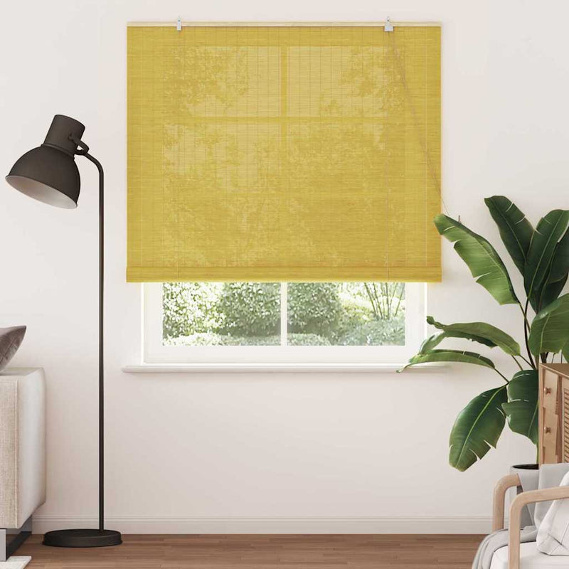 Load image into Gallery viewer, Vidaxl rolgordijn met gordijnen geel 150 x 220 cm bamboe