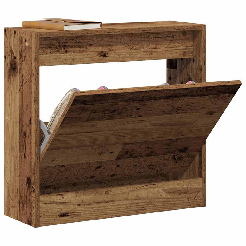 Load image into Gallery viewer, Vidaxl schoenenkast met plank oudhout 60 x 21 x 57 cm bewerkt hout