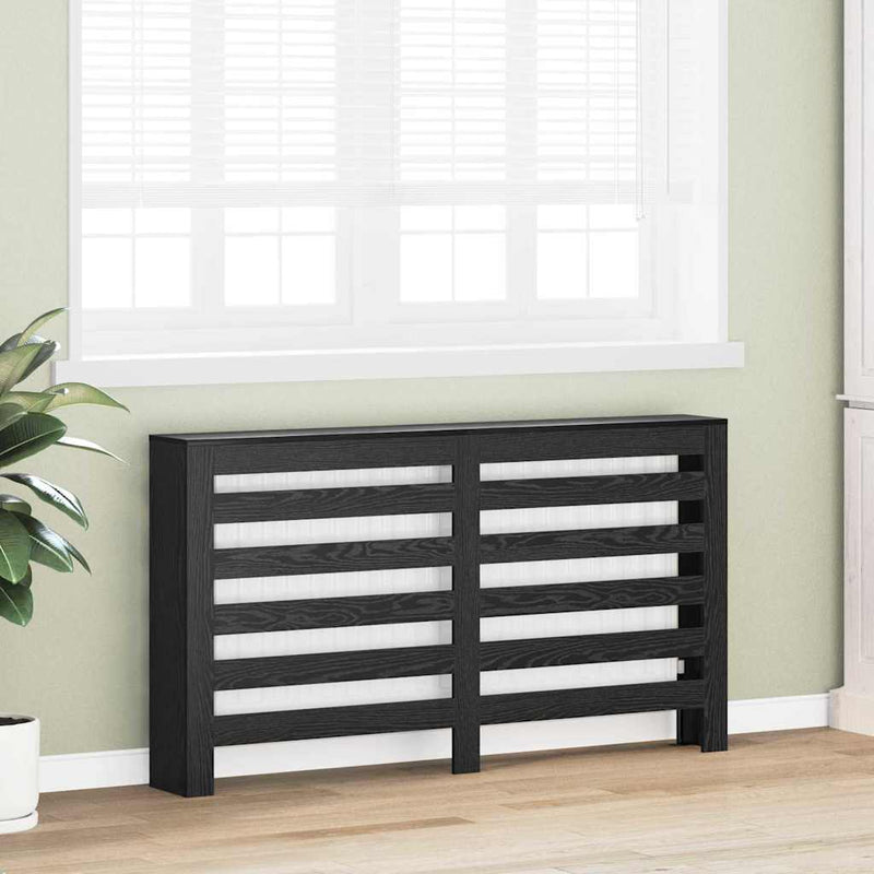 Load image into Gallery viewer, Vidaxl radiatorafdekking zwart eiken 149 x 20 x 82 cm bewerkt hout