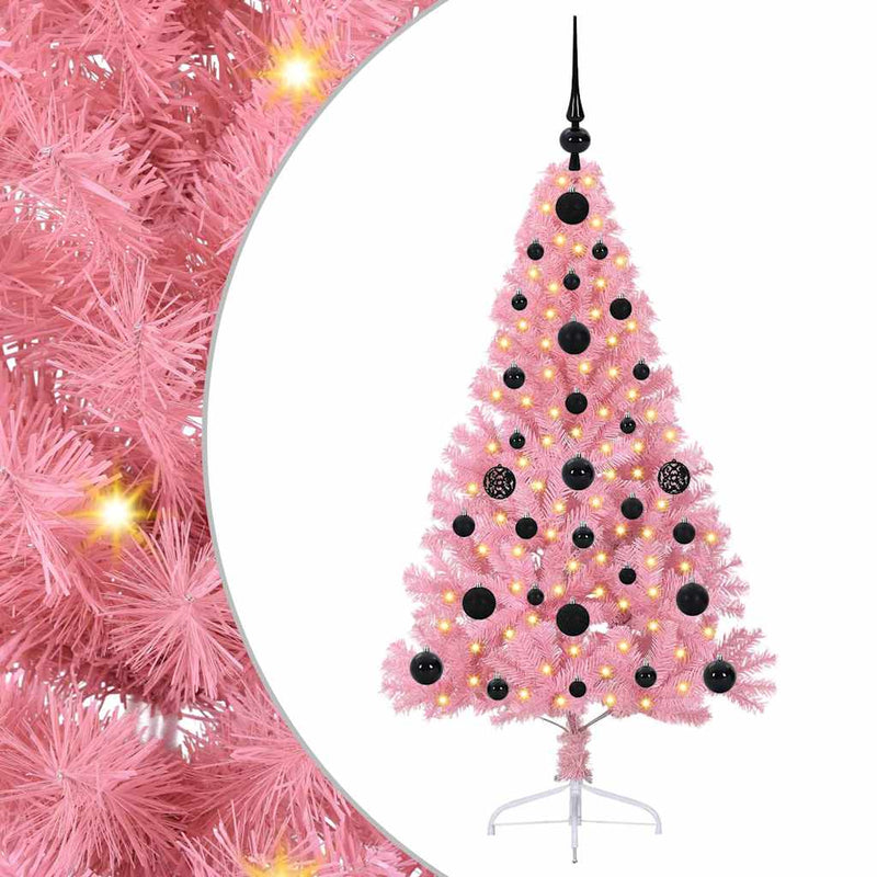 Load image into Gallery viewer, Vidaxl kunstmatig voorverlicht kerstboom met 150 led roze 120 cm pvc