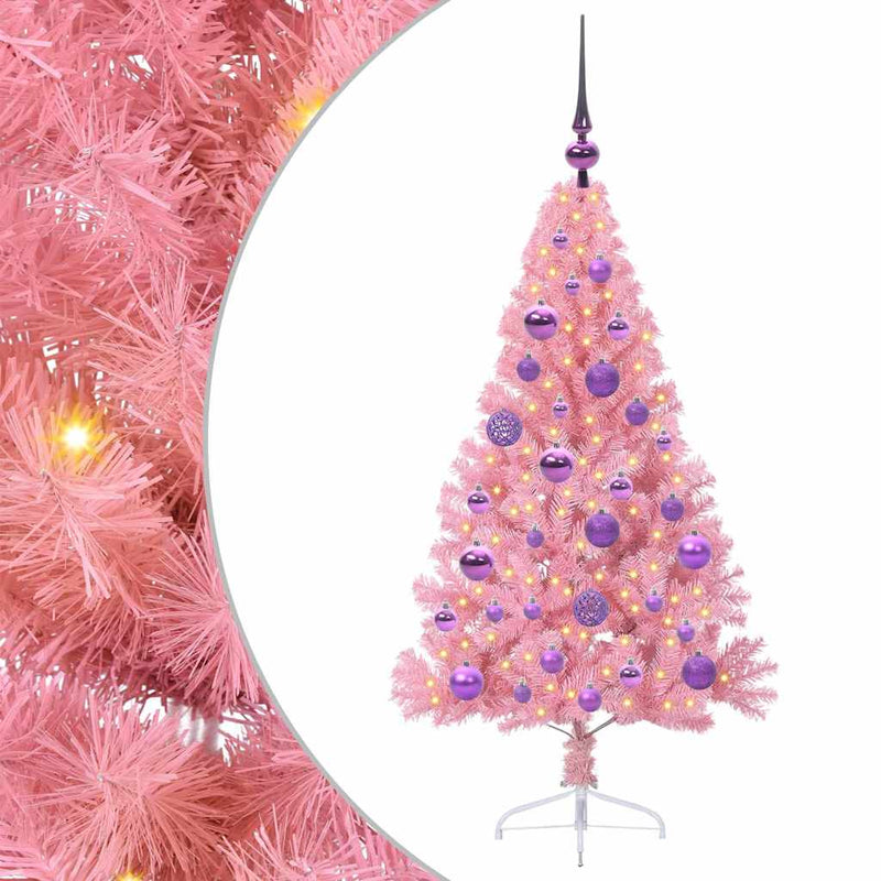 Load image into Gallery viewer, Vidaxl kunstmatig voorverlicht kerstboom met 150 led roze 120 cm pvc