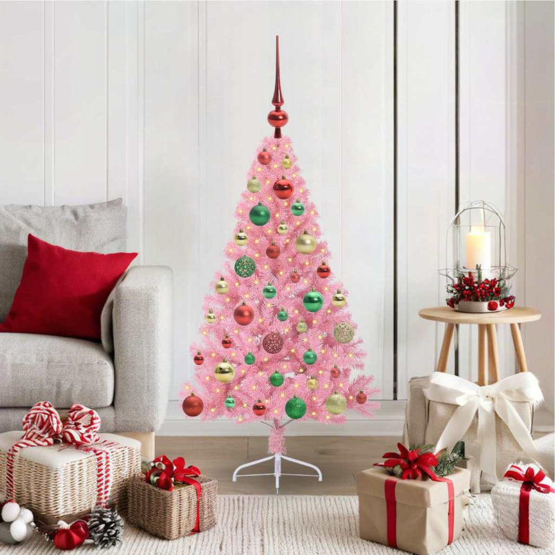 Load image into Gallery viewer, Vidaxl kunstmatig voorverlicht kerstboom met 150 led roze 120 cm pvc