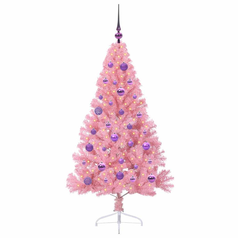 Load image into Gallery viewer, Vidaxl kunstmatig voorverlicht kerstboom met 150 led roze 150 cm pvc