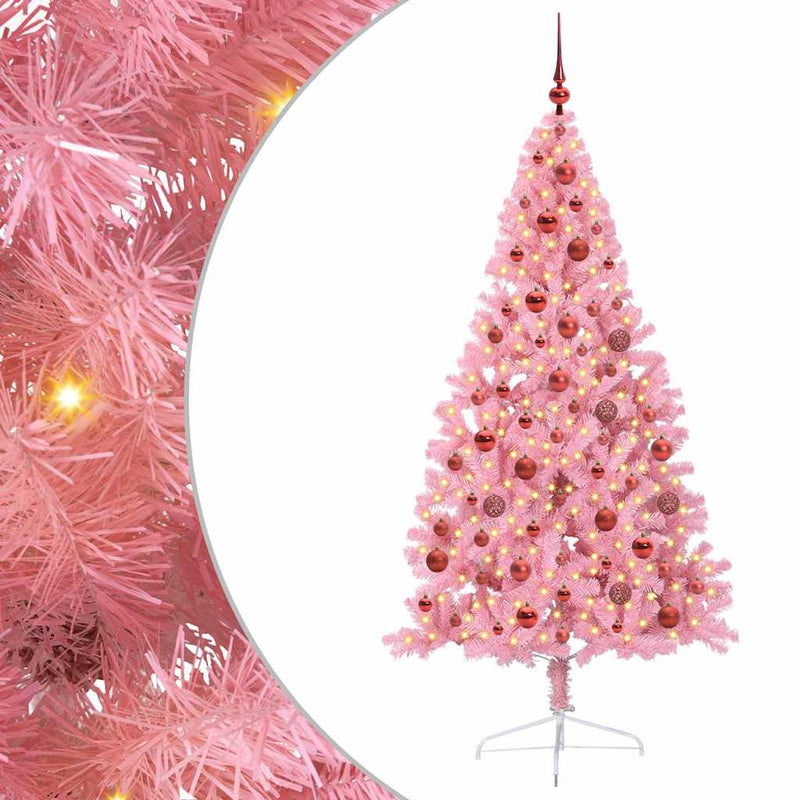 Load image into Gallery viewer, Vidaxl kunstmatig voorverlicht kerstboom met 300 led roze 180 cm pvc