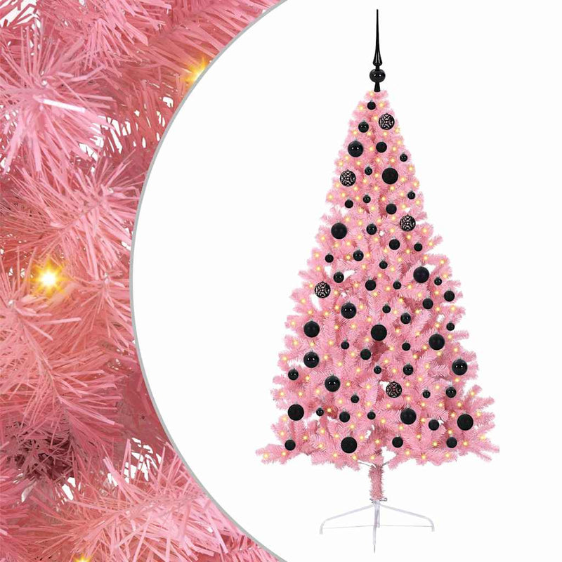 Load image into Gallery viewer, Vidaxl kunstmatig voorverlicht kerstboom met 300 led roze 180 cm pvc