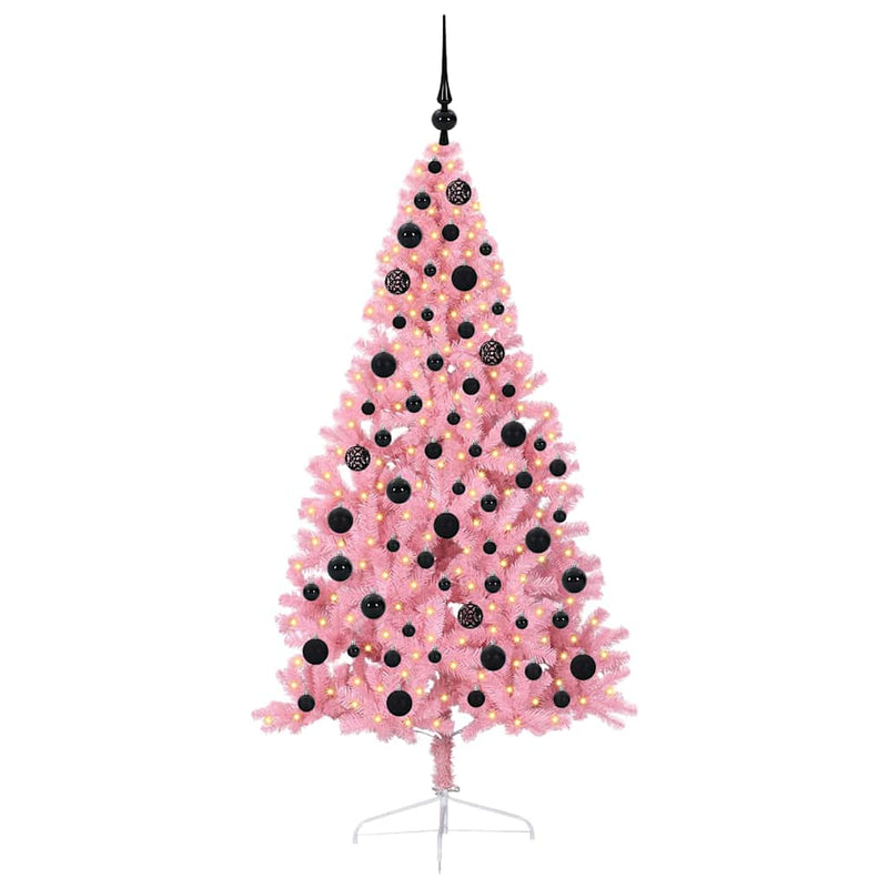 Load image into Gallery viewer, Vidaxl kunstmatig voorverlicht kerstboom met 300 led roze 180 cm pvc