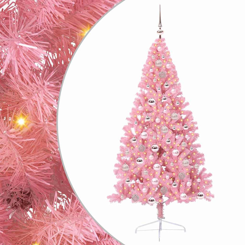 Load image into Gallery viewer, Vidaxl kunstmatig voorverlicht kerstboom met 300 led roze 180 cm pvc