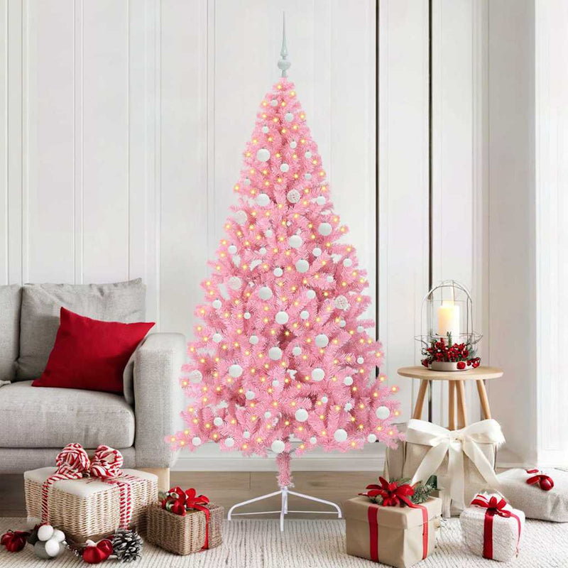 Load image into Gallery viewer, Vidaxl kunstmatig voorverlicht kerstboom met 300 led roze 180 cm pvc