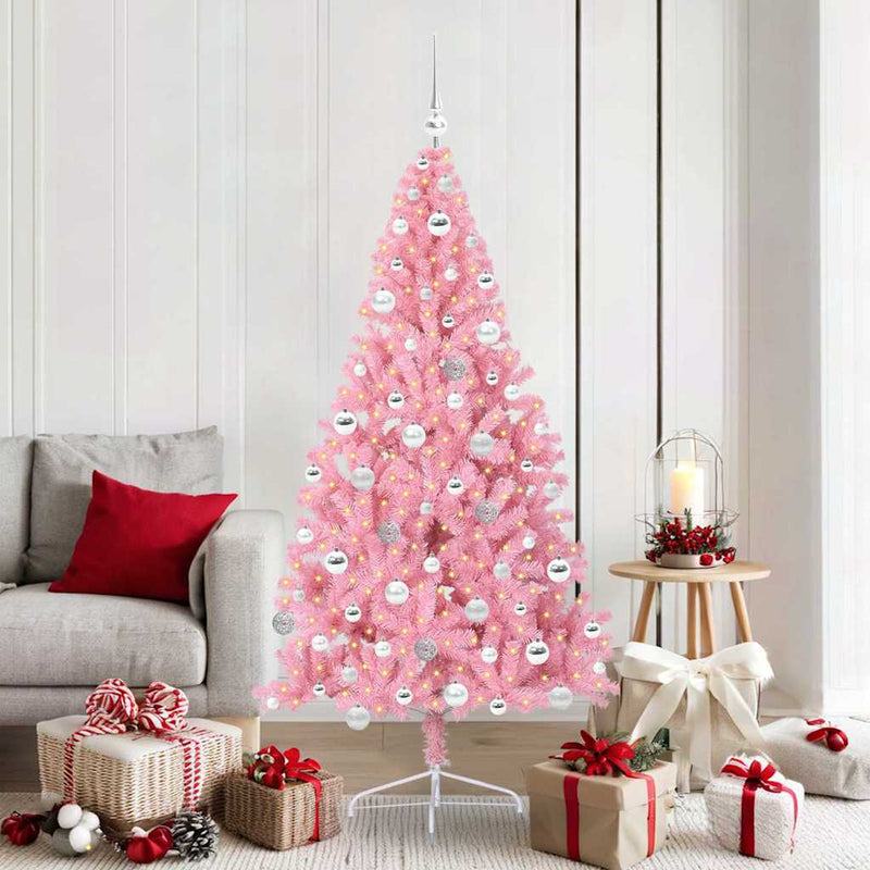 Load image into Gallery viewer, Vidaxl kunstmatig voorverlicht kerstboom met 300 led roze 180 cm pvc