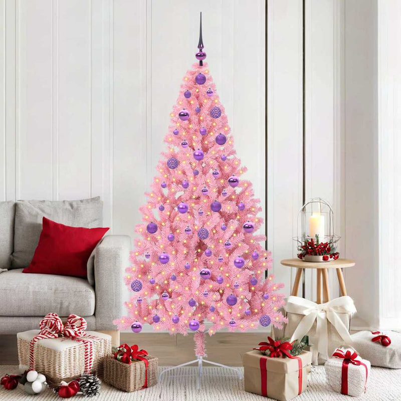 Load image into Gallery viewer, Vidaxl kunstmatig voorverlicht kerstboom met 300 led roze 180 cm pvc