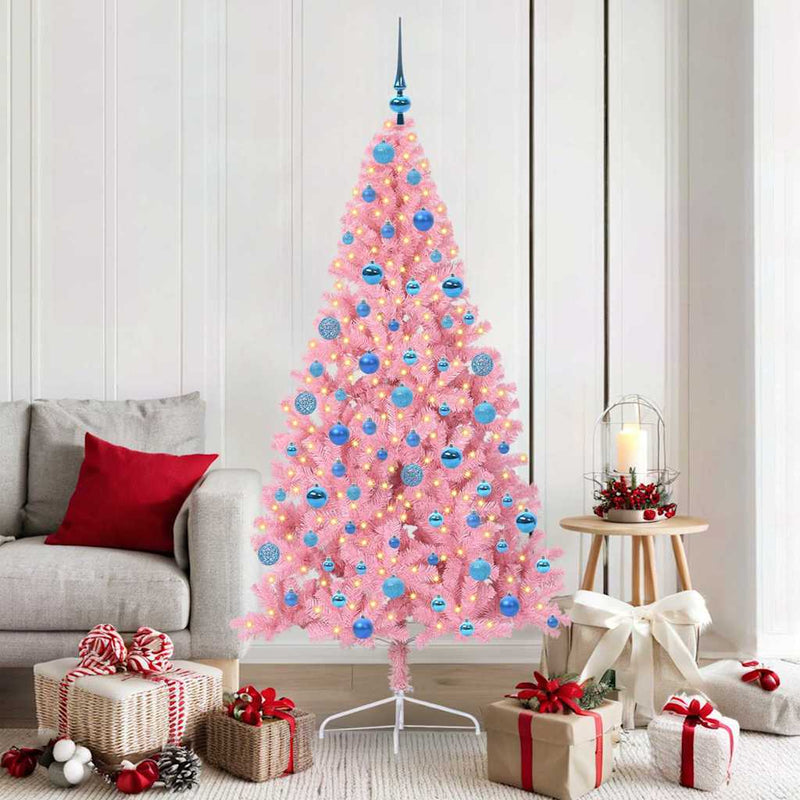 Load image into Gallery viewer, Vidaxl kunstmatig voorverlicht kerstboom met 300 led roze 180 cm pvc