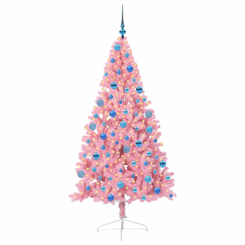 Load image into Gallery viewer, Vidaxl kunstmatig voorverlicht kerstboom met 300 led roze 180 cm pvc
